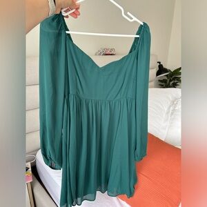 Abercrombie Green Long-Sleeve Babydoll Mini Dress